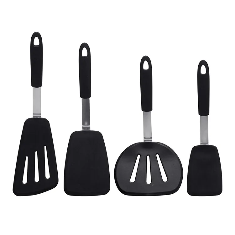 4 Pack Non Stick Cookware Large Flexible Heavy Duty Turner Silicone Bakeware Spatula For Pizza Cooking Flipping Fish Pancake Egg