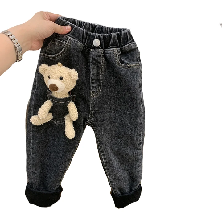 
Baby Bear Jeans Winter Style with Velvet for Boys and Girls Harem Pants Breathable OEM Service Full Length Heavyweight Plus Size 