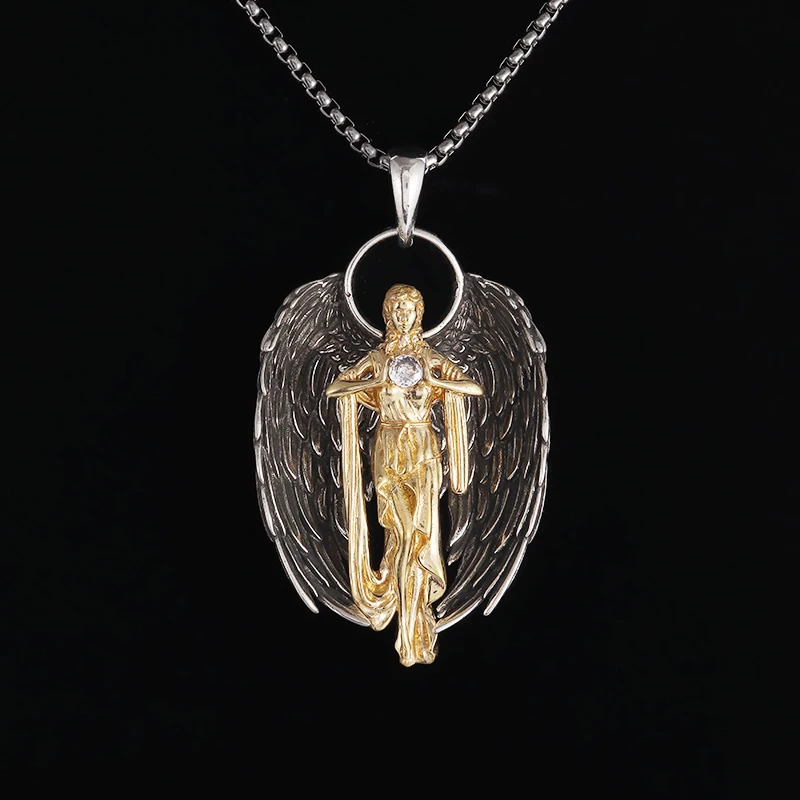 Retro personality creative exquisite angel wings pendant Angel St. Gabriel Paladin necklace male and female Christian amulet