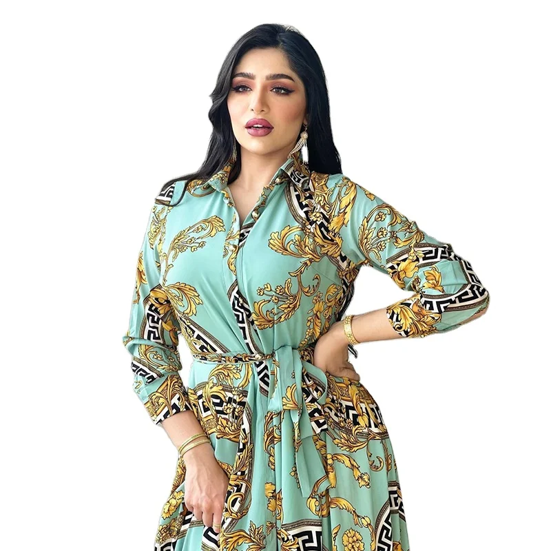 Latest Middle East Large Swing Muslim Clothes For Women Fashion Islamic Printed Shirt Dress