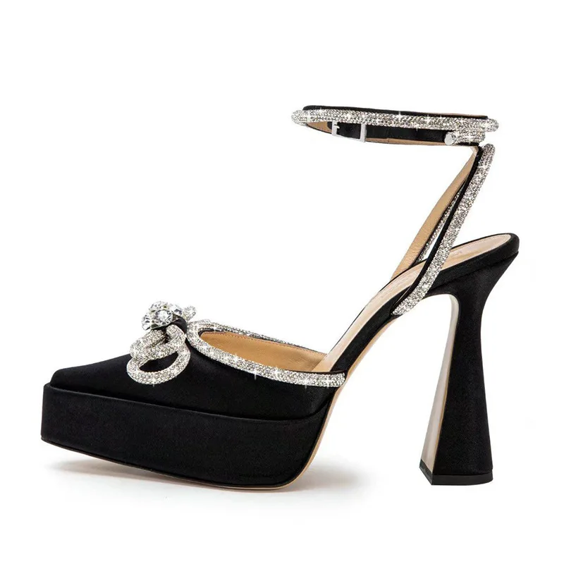 Boutique new fashion 2022 designer luxury bowknot rhinestone thick heeled wedges platform sandals