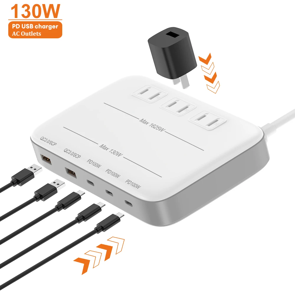 Vina 130W Universal Smart Electric Extension Socket 3 Port + 5 Usb Plug With Socket 1625w Power Strip Usb Extension Socket