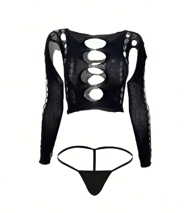 Sexy Fishnet Girl Top Thongs 2 Piece Suit Bodystocking Lingerie Dancewear