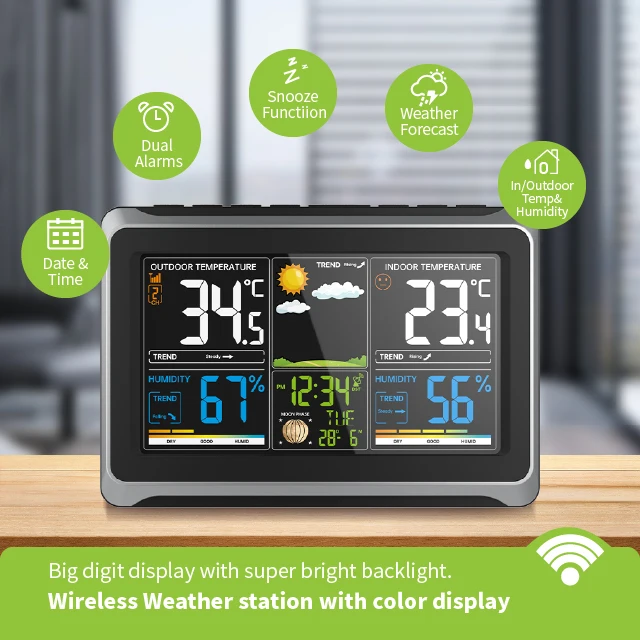 Hot Sale Digital Smart Clock Table Clocks for Desktop Wireless Color Display Weather Station