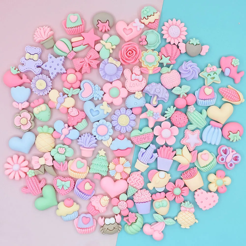 2024 new products Popular Kawaii DIY Flat Back Resin Charm Mixed Style Bulk Resin cartoon transparent color mixed DIY cream