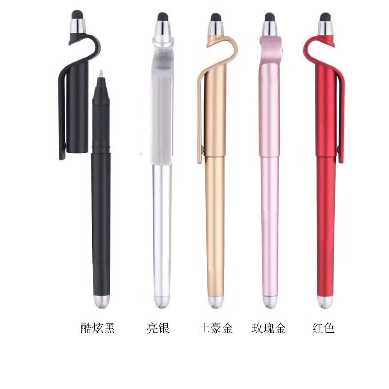 custom logo plastic multi function mobile phone holder active stylus ball pen for touch screen with gel ink