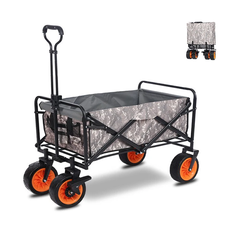 Custom Folding Collapsible Wagon Utility Outdoor Camping Beach Trolley Cart With Universal Wide Wheels Adjustable Handle