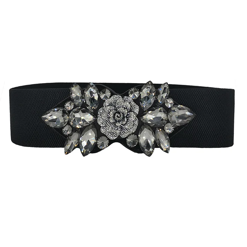 Flower Beaded Elastic Cummerbunds Female Dress Corsets Waistband Belts Decoration Wide Belt