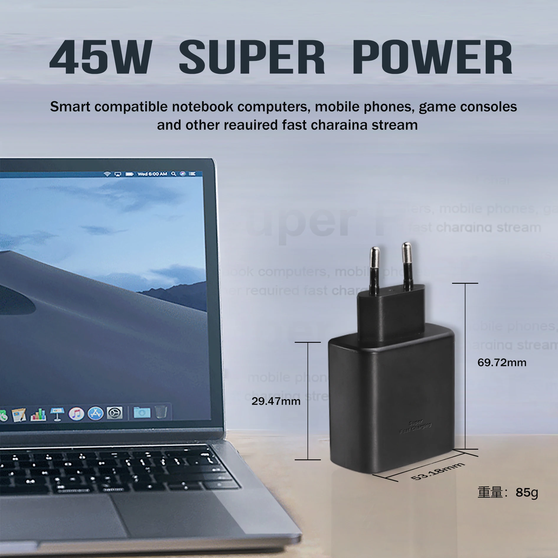 Original 45w Us/eu/uk Plug Adaptive Fast Charing Usb C Wall Travel Charger for Samsung 45w charger