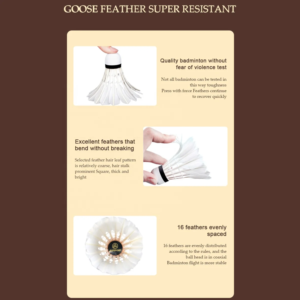 ALP 809 A Class Quality Badminton White Shuttlecock Goose Feather 12pcs/Tube For Pro Training Outdoor Indoor Match