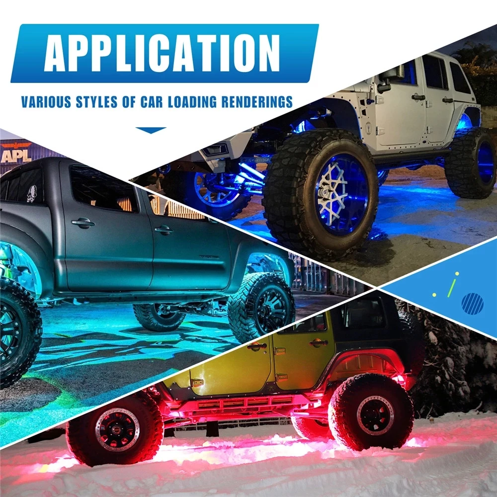 4/6/8 Pods Multicolor Off Road RGB LED Rock Light Kit with APP Controller,Timing Function,Music Mode For Pick Up ATV UTV