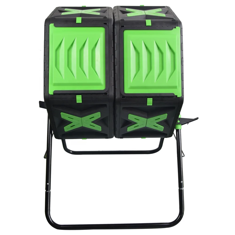 120L 32Gallon Dual Batch Twin Material Plastic Chamber& Metal Tube Quick Compost Tumbler