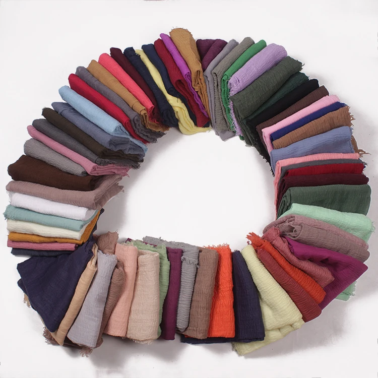 Wholesale Tassel Cotton Women Scarf muslim hijab Lady Crinkle Hijab Scarf