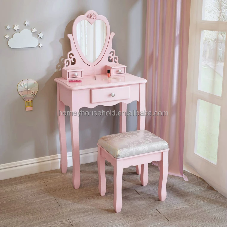 Heart-Shaped Mirror Dressing Table Simple Style Drawer Dresser Table With Stool Bedroom Furniture