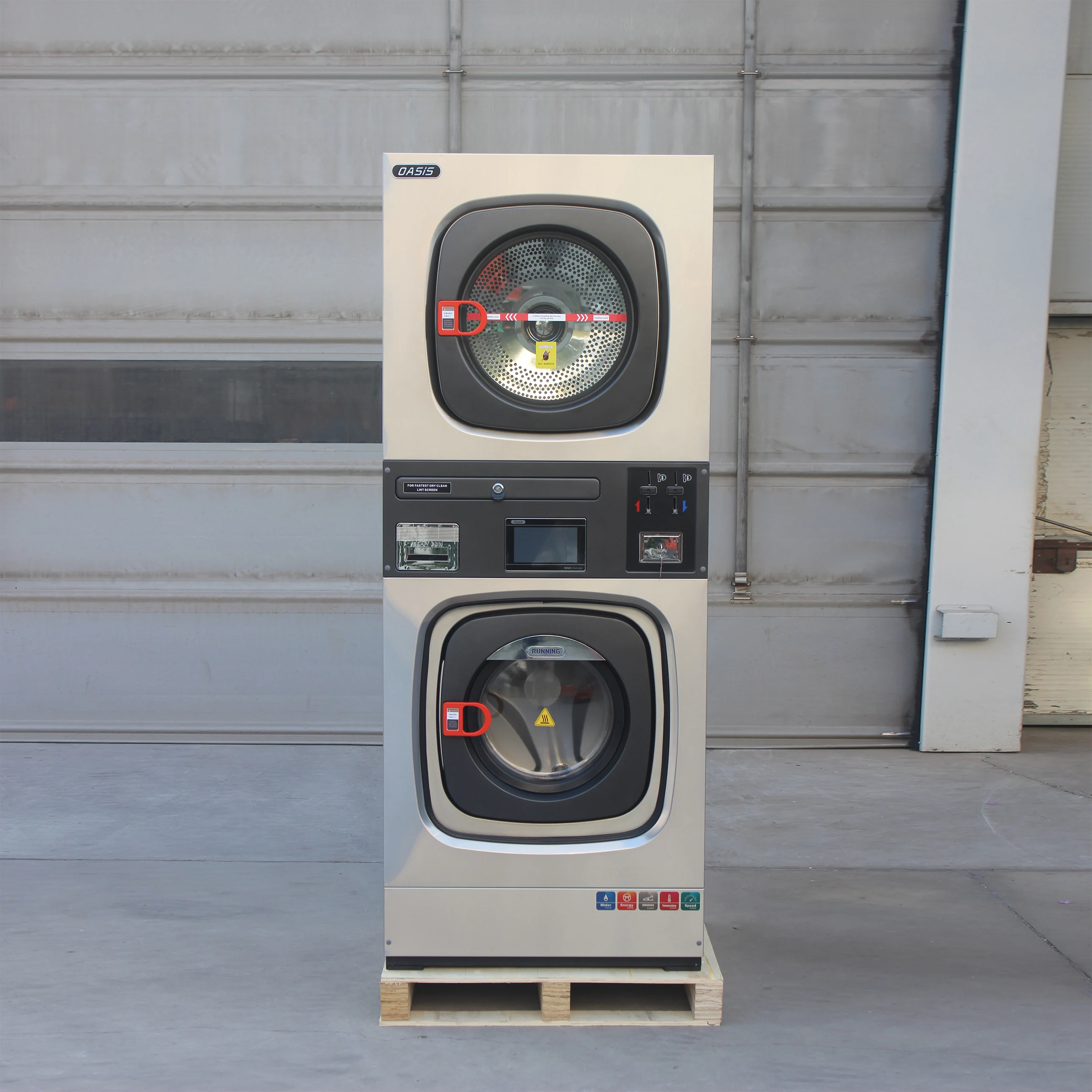 Large Capacity 15Kg Commercial Laundry Stacked Washing Machine With Coin American Self-Service Laundry Vending Station