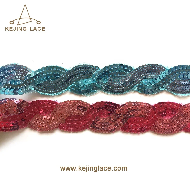 RPET Shiny Sequin Lace Trim Ribbon for Festival Christmas Decoration Dancing Dresses Wholesale Crochet Stretch Sequin Lace