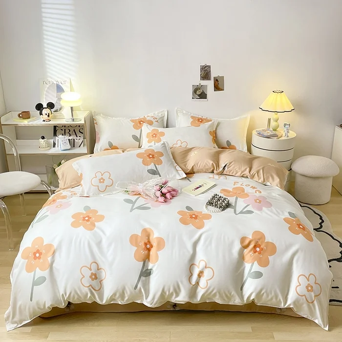 European Style Floral Cotton Bedding Sets Home Textile Modern Plain Plant Duvet Cover Sets Queen King Size 4-in-1
