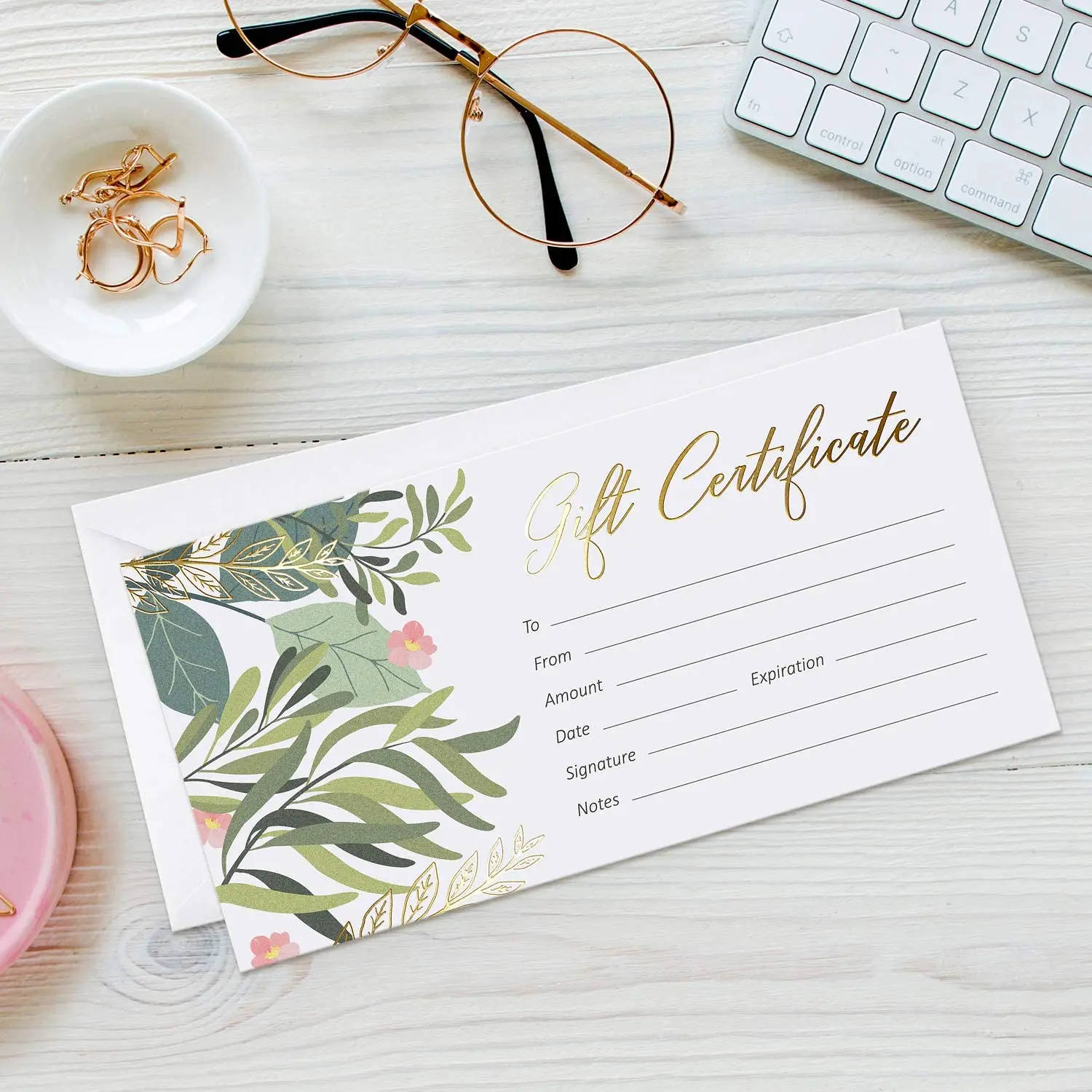 25Pcs Gold Foil Blank Gift Certificate Cards with Envelopes Business Custom for Client Vouchers Birthday Work Gift