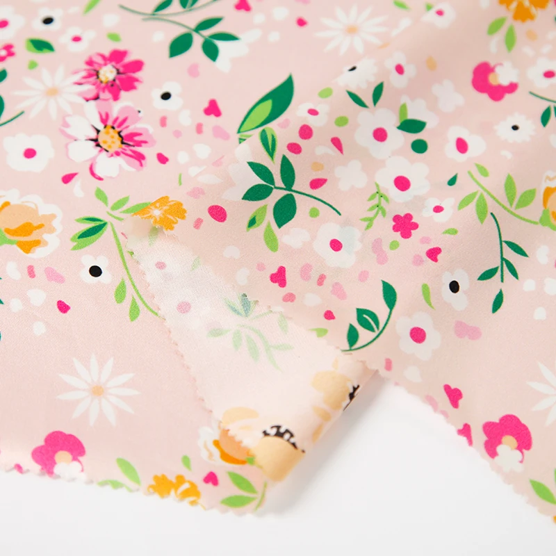Wholesale 18%silk 82%viscose satin pink floral printed fabric bright color for girl dress