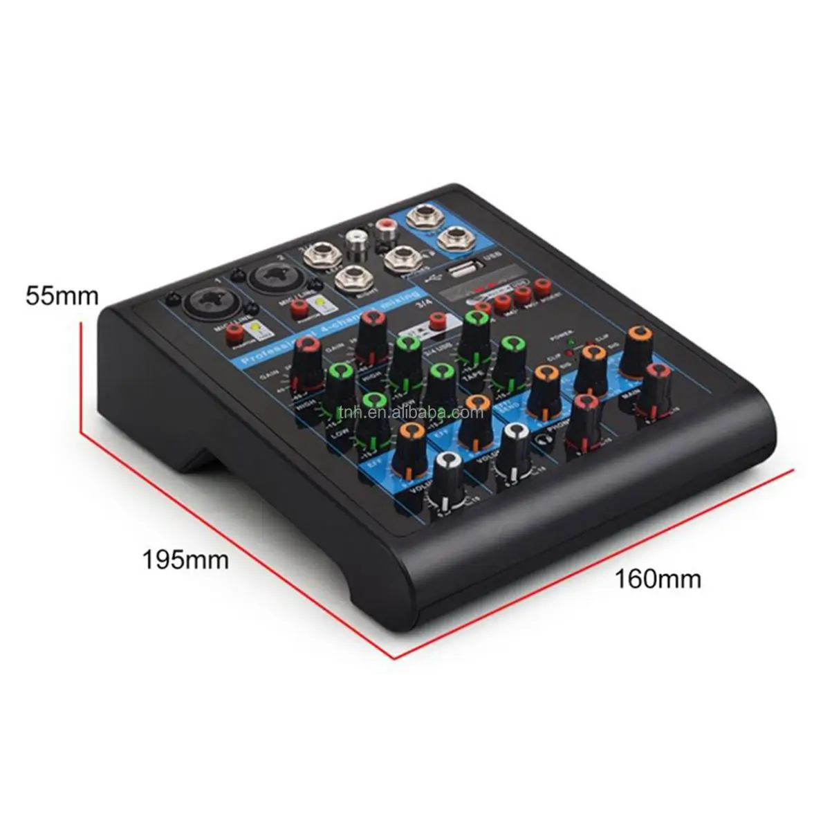 KR-4 4-Channel DJ Audio Mixing Console Support Blueteeth Monitor 48V Power for Karaoke Party Recording Webcasting
