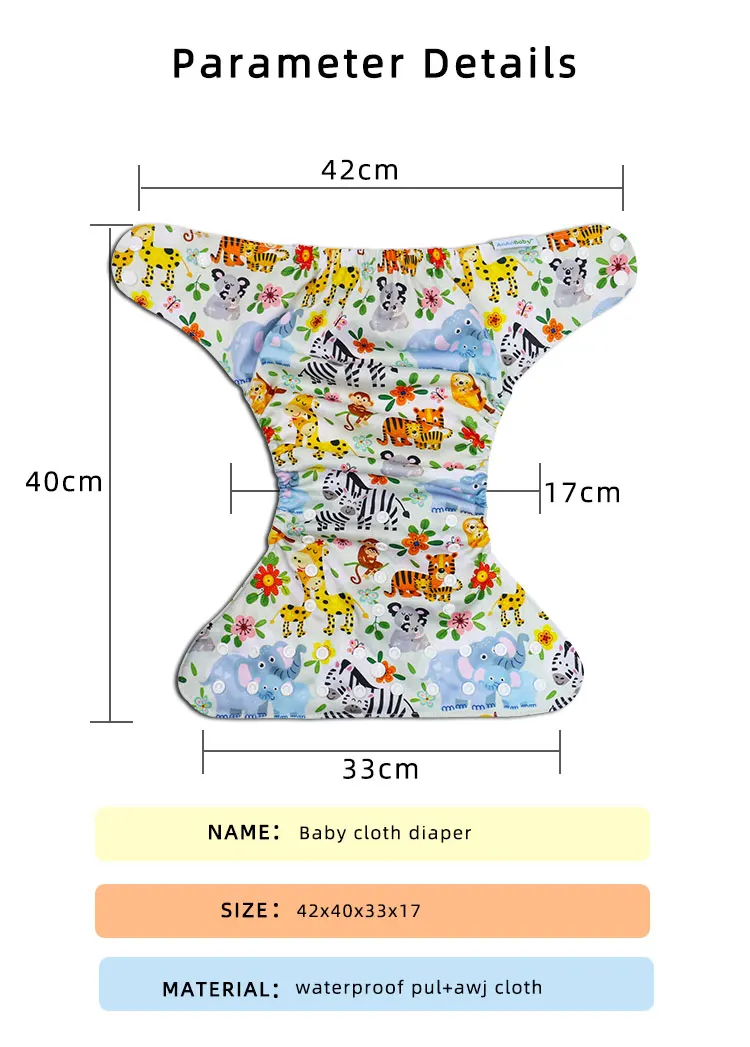 Wholesale One Size Fits All Breathable Soft Washable  AWJ Baby Cloth Diaper Reusable Print PUL Diapers/Nappies