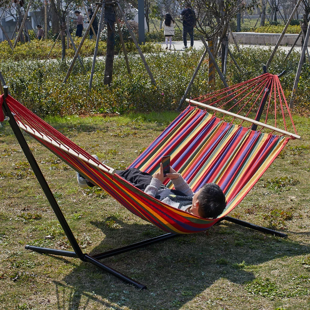 150*200CM Portable Hammock Outdoor Swing  Double Canvas Hammock With 12ft steel stand