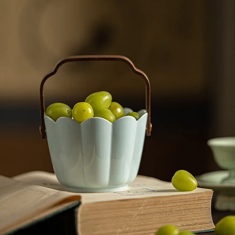 New Chinese Style Ceramic Storage Basket Fruit Basket Light Luxury High End Ceramic Plate