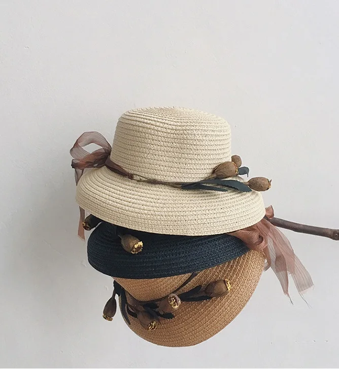 
2021 Korean style children straw hat summer new trend garland straw hat beach cap baby girl outdoor sun visor cap 