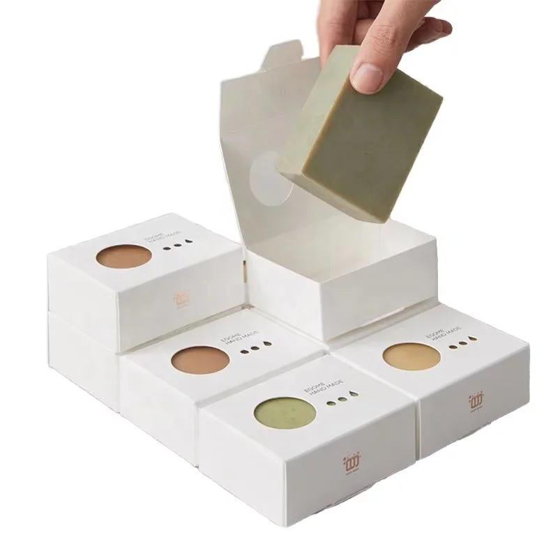 Экологически чистая белая картонная упаковка с логотипом на заказ, домашняя Подарочная Коробка для мыла ручной работы, биоразлагаемая Бумажная Коробка для мыла