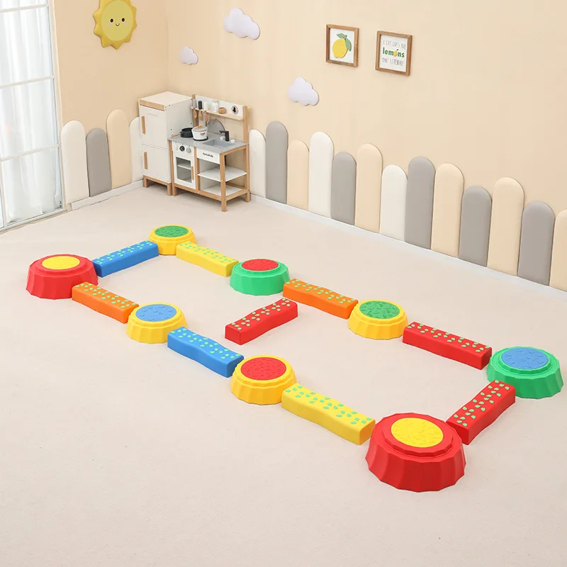 10pcs Set Kids Balance Beam,Balance Bridge with Non-slip Surface & Bottom Stepping Stones for Kids, Toddler Sensory Training