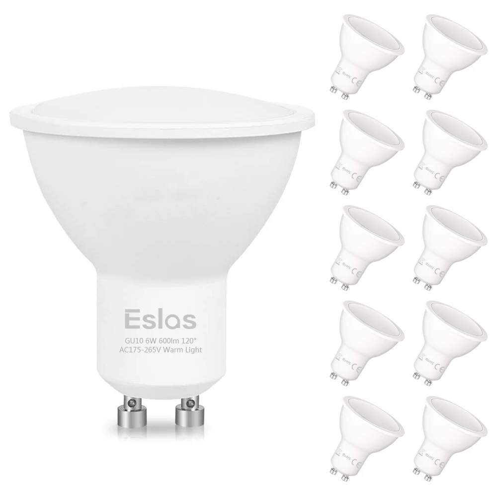 
Eslas New Arrival Free Sample 6W Warm White Cold White GU10 LED Spot Light Bulb for Indoor Lighting 