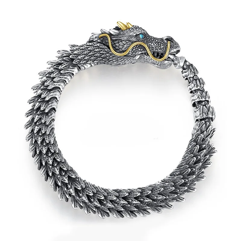 Vintage Personalized Lateefah OEM Handmade Bone Bangle domineering Snake Chain Jewelry Chinese Dragon Bracelet For Men