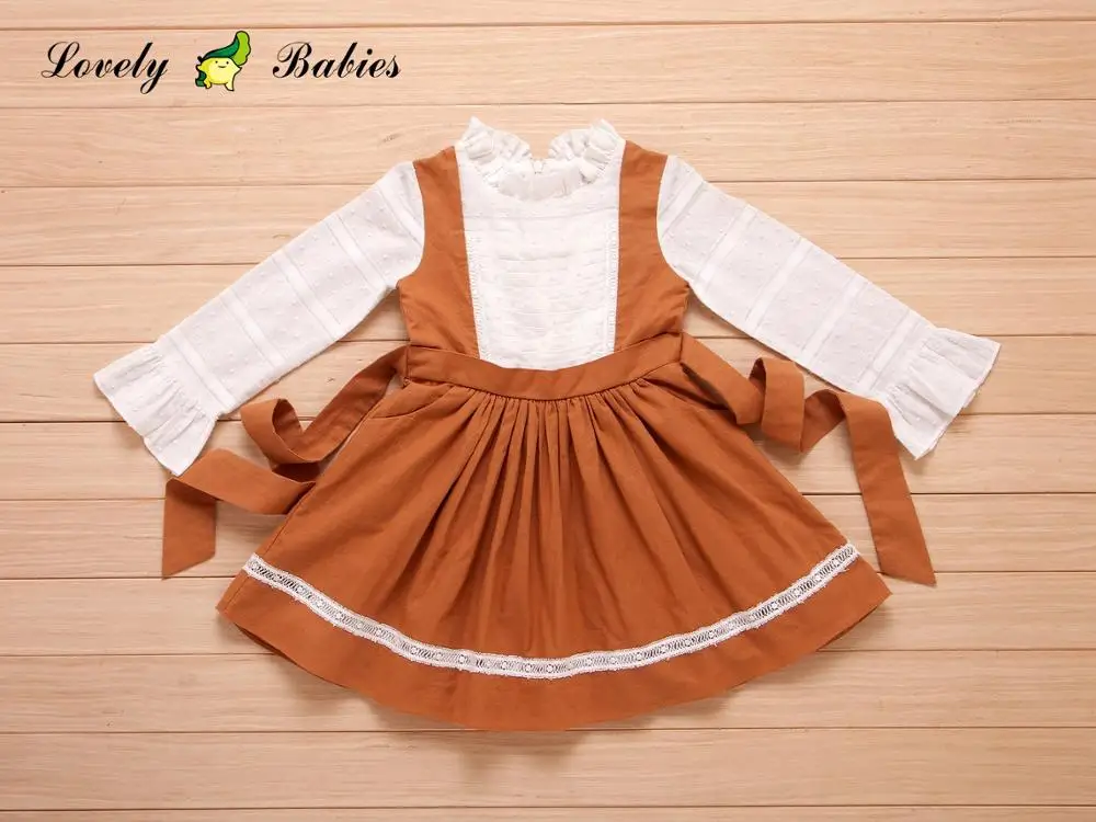 children western wear wholesale Newest girls fashion clothes girls Sailor Collar brown  lace silk cute girl dress