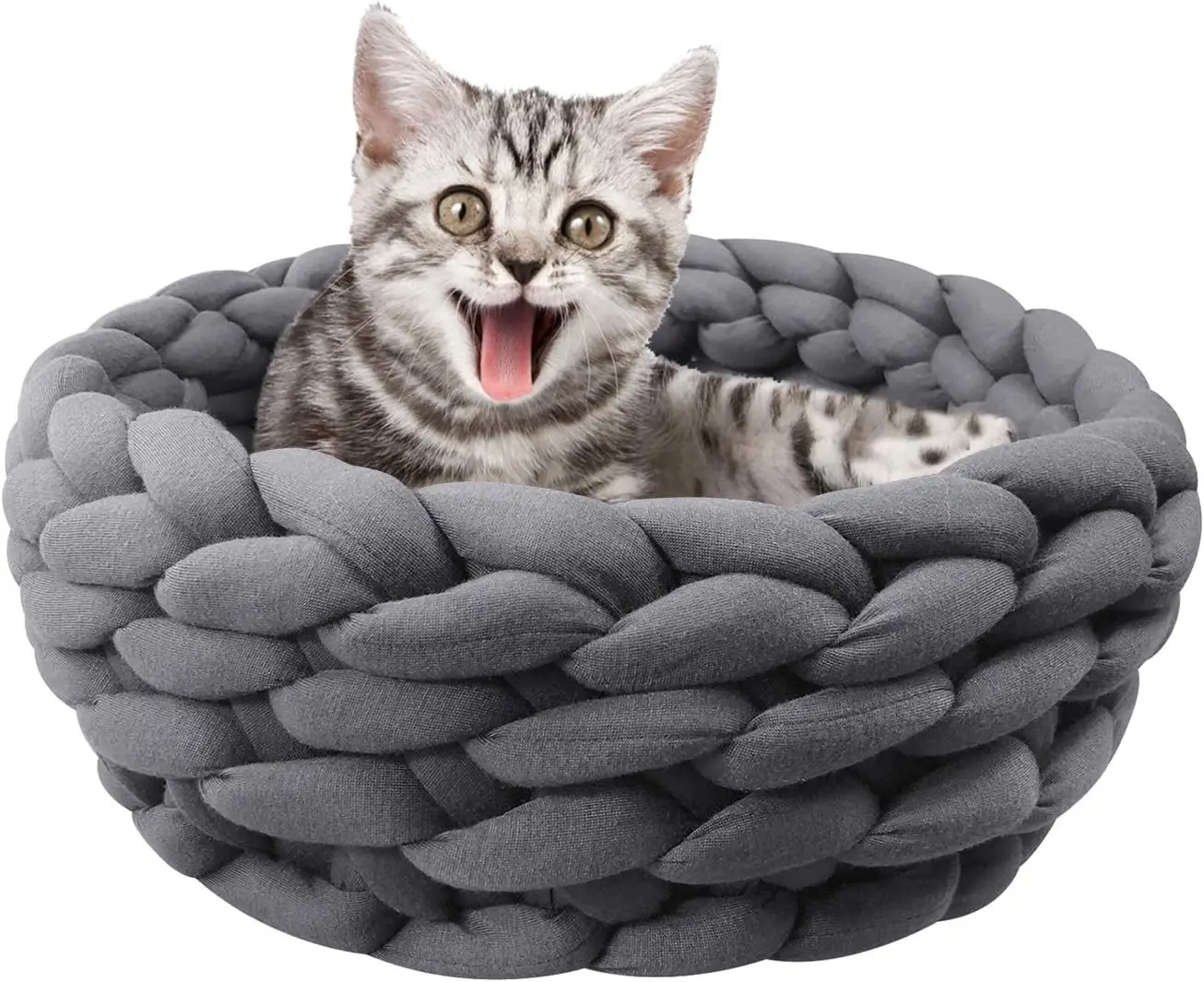 Thick soft warm Cat Basket Bed Cotton Rope Knot Knitted Round Pet Beds for Cats Cute Boho Cat Pet Bed Woven nest
