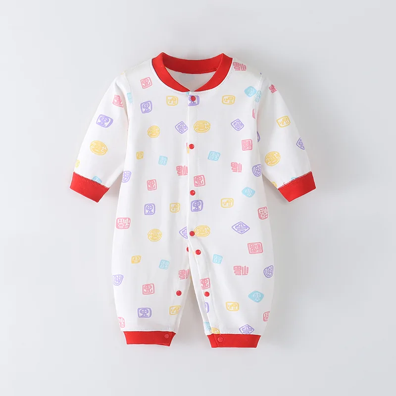 Spring and Autumn Newborn Long Sleeve Combed Cotton Printed Boneless Bodysuit