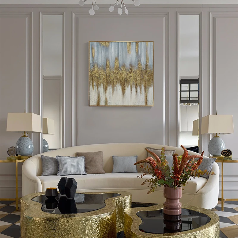 Золотая фольга ручной работы на заказ, холст, масляные настенные картины, ручная роспись, большая абстрактная живопись, золото