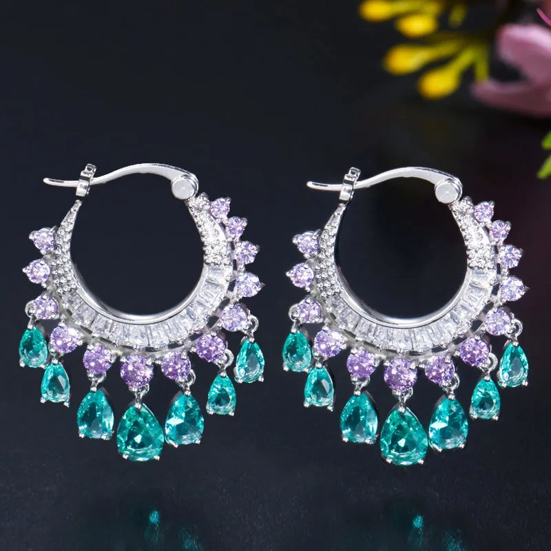 Luxury Shiny Fashion Earrings Brass Big Hoop Earrings Water Drop Zircon Earrings For Women