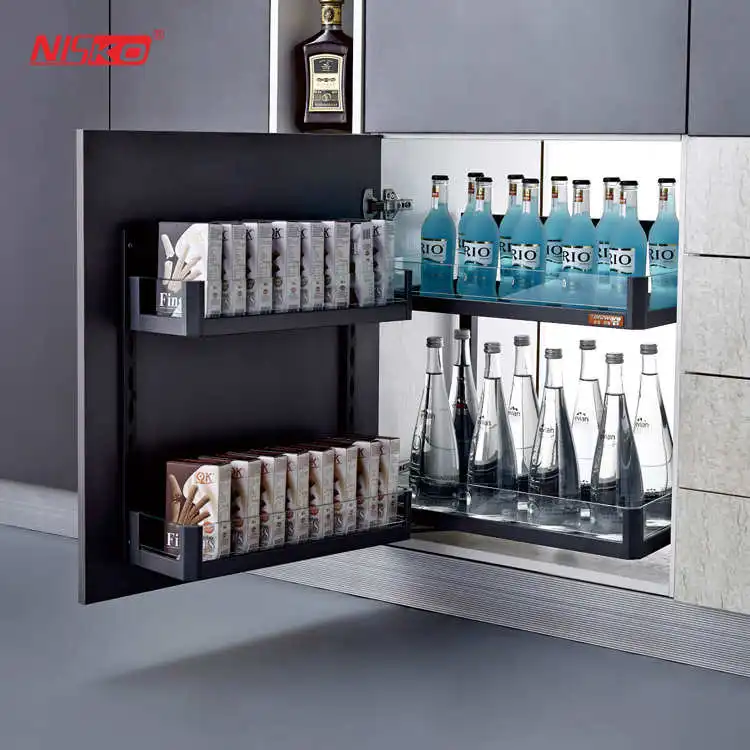Kitchen cabinet tall units with pull out storage baskets