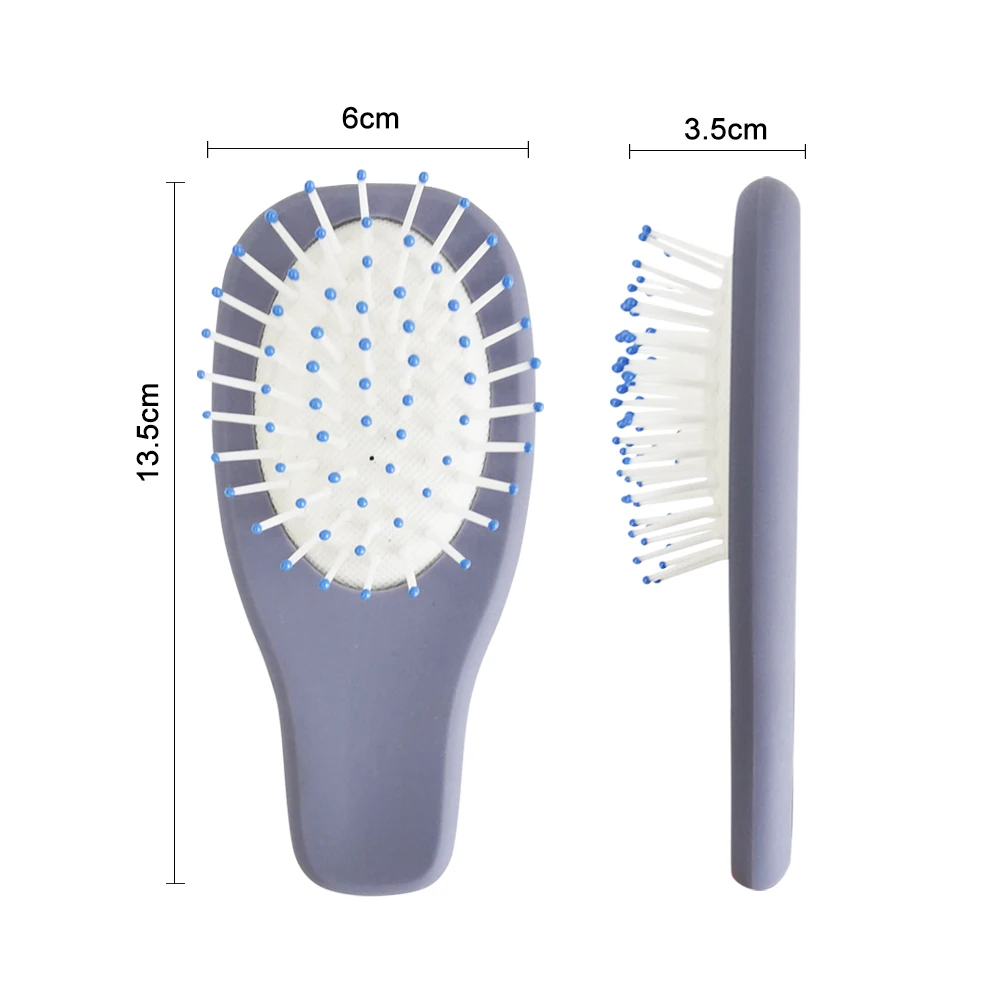 Colorful Cute Portable Mini Size Baby Travel Pocket Oval Cushion Rubber Touch Plastic Hair Brush For Kids With Nylon Pins