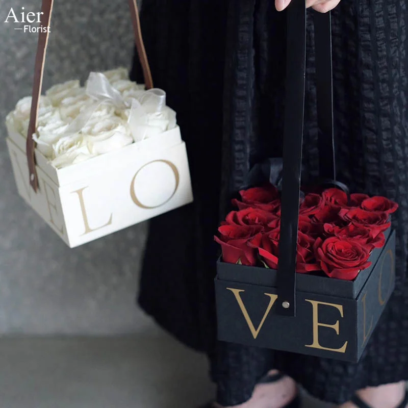 Aierflorist Flower gift box high-grade portable square empty box birthday gift world cover packing box