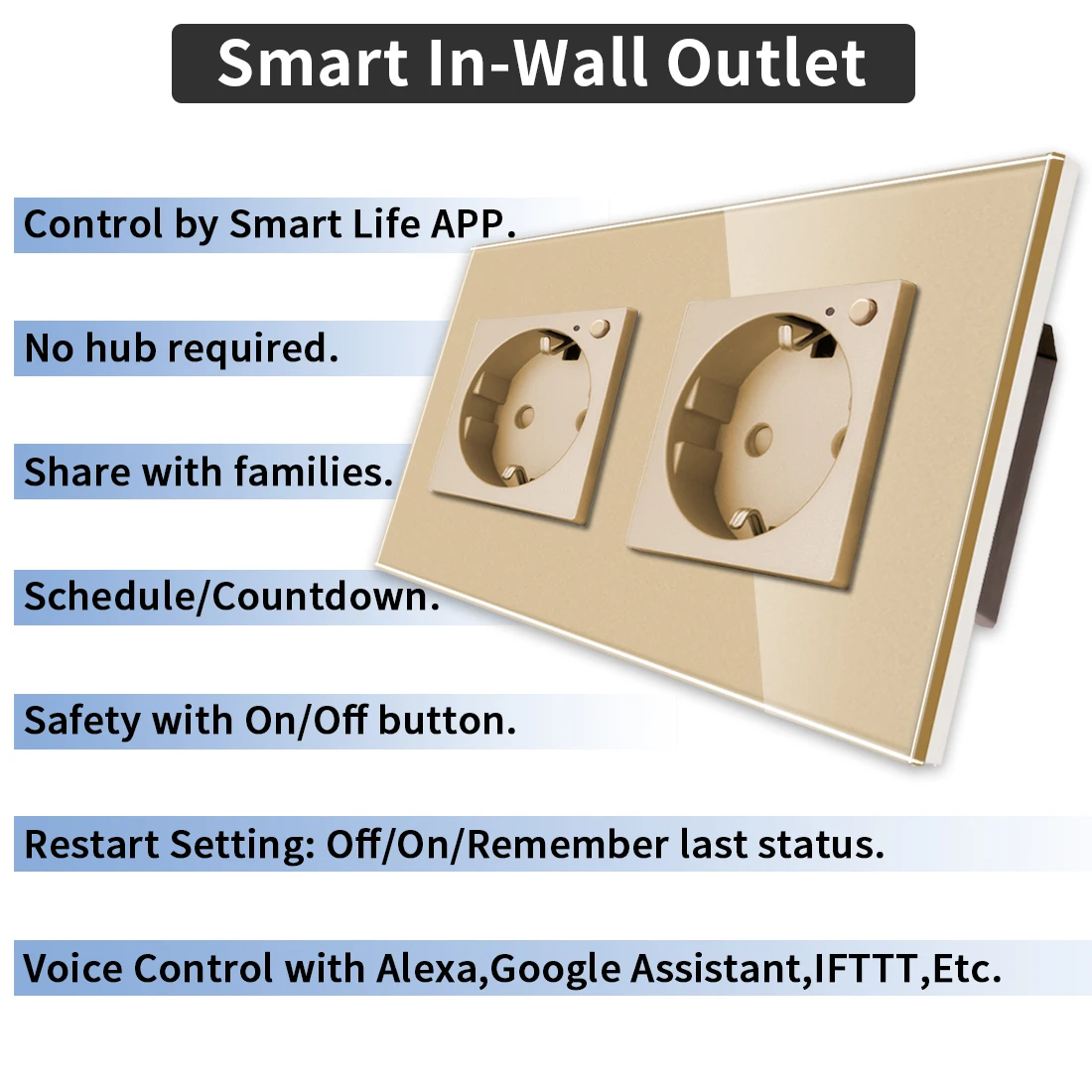 Bingoelec Tuya Smart Double Wifi RF433 remote function European wall schuko socket Type F with led indicator