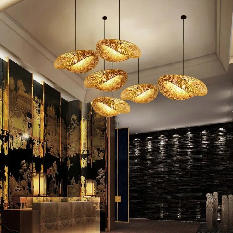New Design Natural Woven Lamp Restaurant Decorative lighting Wooden Bamboo Chandeliers Creative Rattan Pendant light