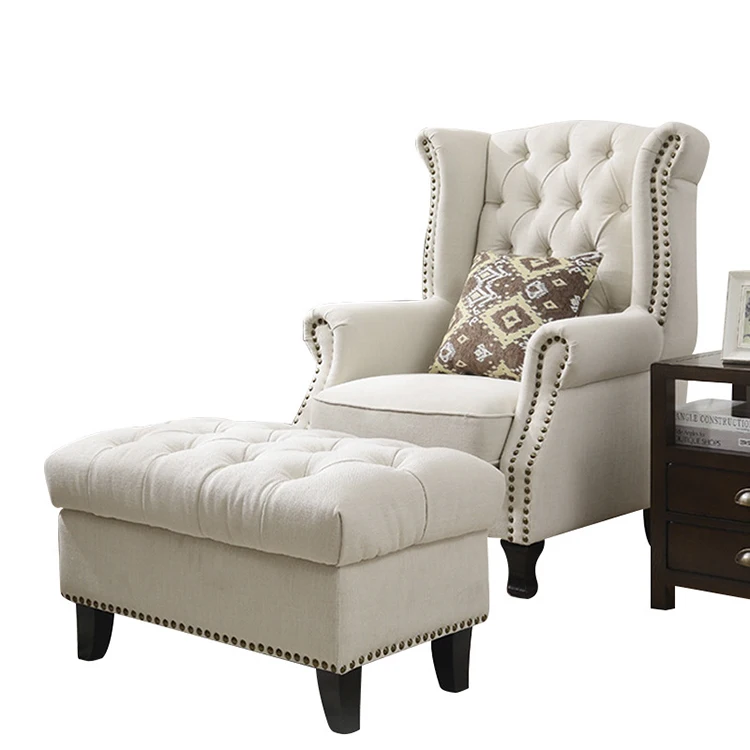 Новый Дизайн Удивительный китайский поставщик Стеганный chesterfield отдых Белый лен хлопок оттоманка wingback стулья для гостиной