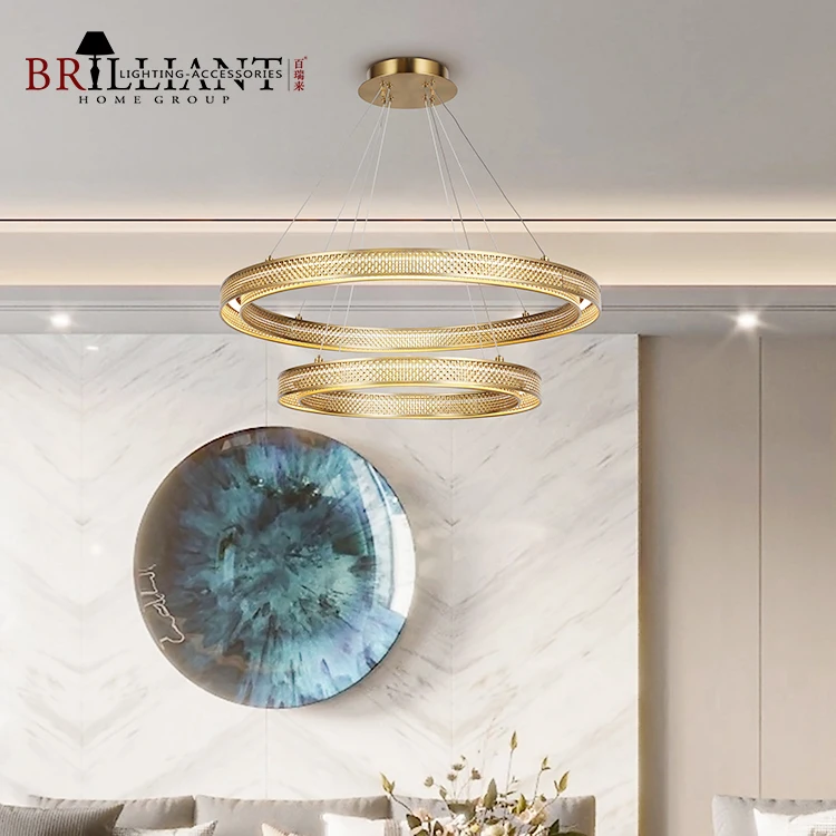 Modern Home Lighting Living Room Dining Room Stainless Steel Hanging Chandelier Mesh Metal Double Rings Led Pendant Light