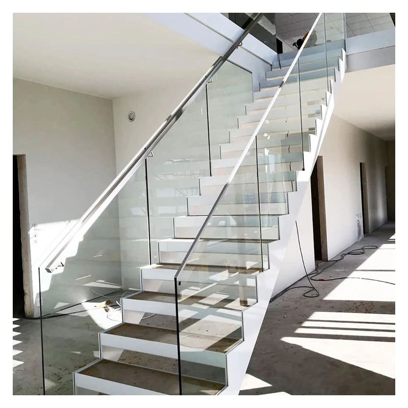 Alucasa Solid Wood Step Straight Staircase With Stainless Steel Cable Railing For Villa