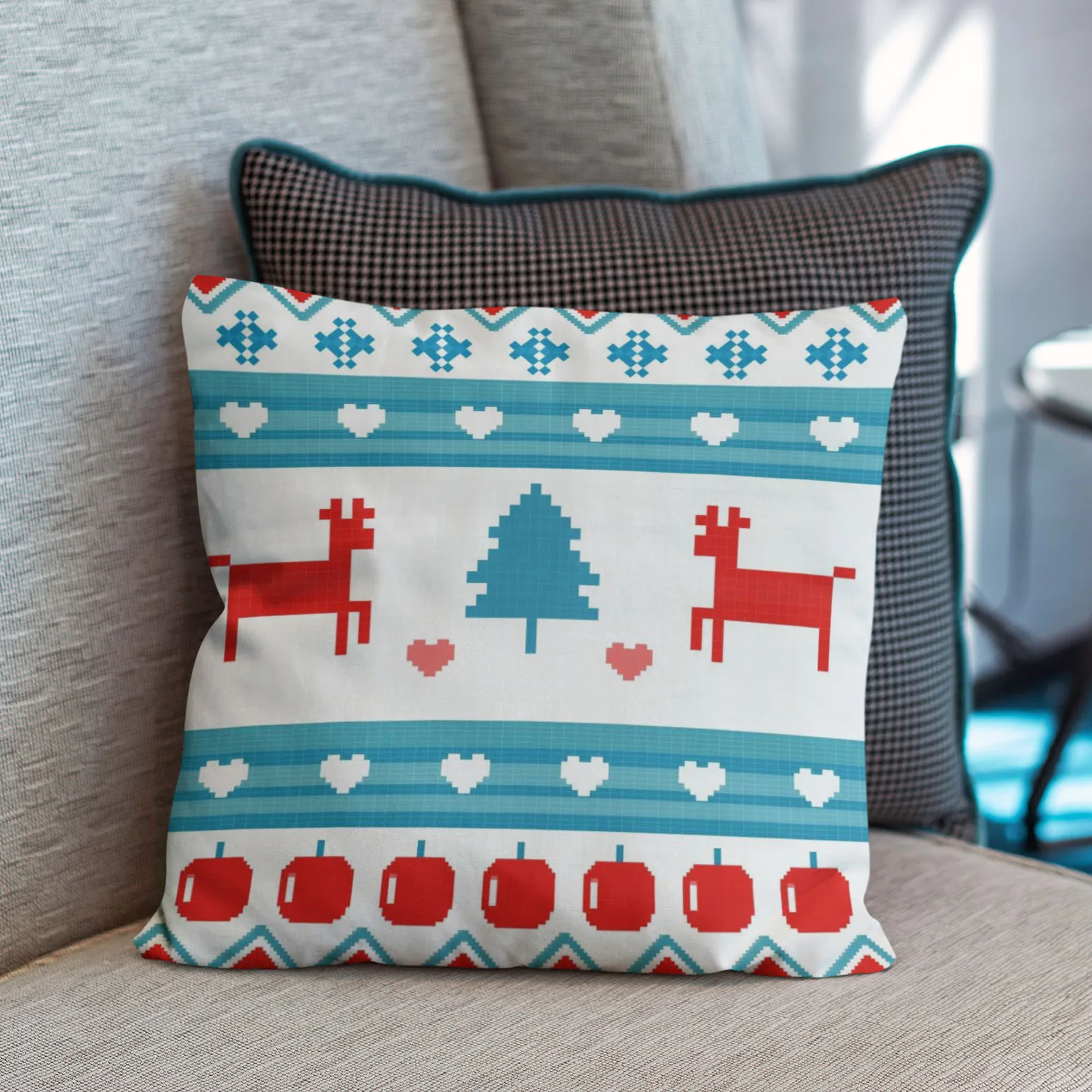 Christmas Elk tree red and green pink printed pillowSofa living room with waterproof pillowcaseSublimed blank silk cushion cover
