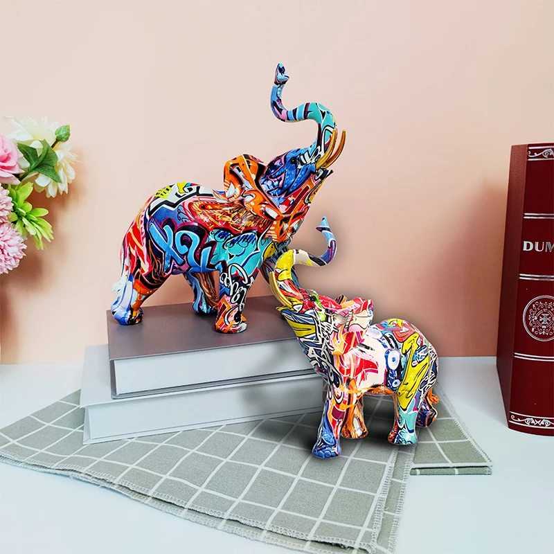 Beautiful High Quality Transfer Printing Animal Figurines Statue Home Decoration in Resin Elephant