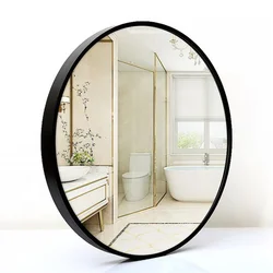 Buy Gold Black Silver Aluminum Alloy Large Metal Frame Circle Round Brushed Mounted Bathroom Wall Mirror for Sale espejo