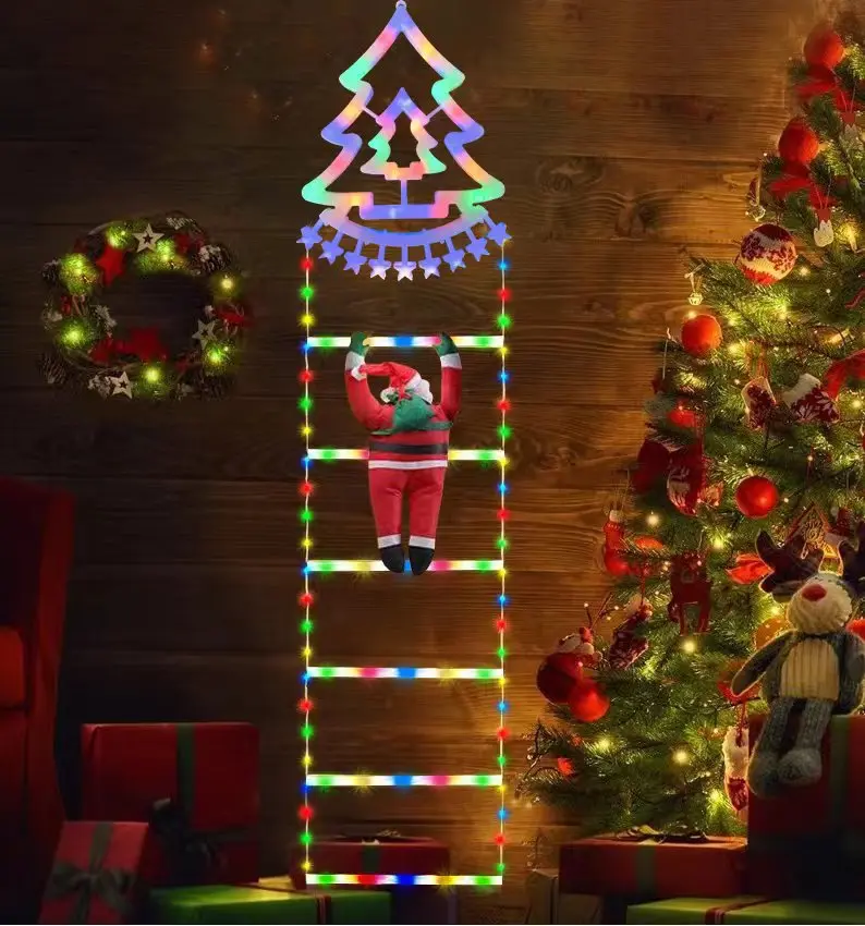LED Christmas Lights Christmas Decorative Ladder Lights with Santa Claus for Indoor Outdoor Xmas Tree Decoration