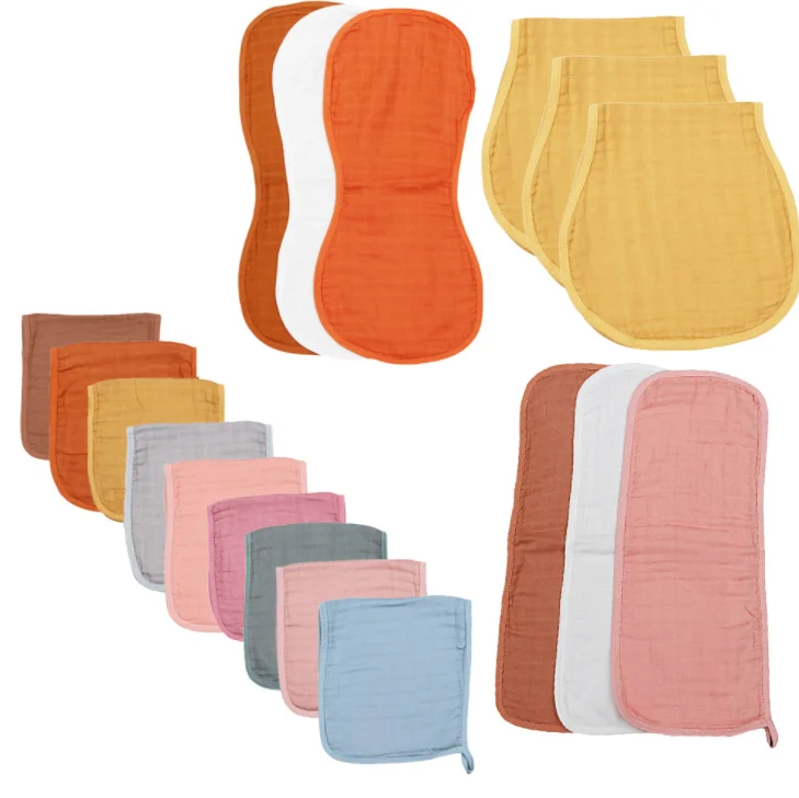 Hot sales large size absorbent soft plain washcloths newborn organic cotton bibs baby bamboo muslin burp cloth